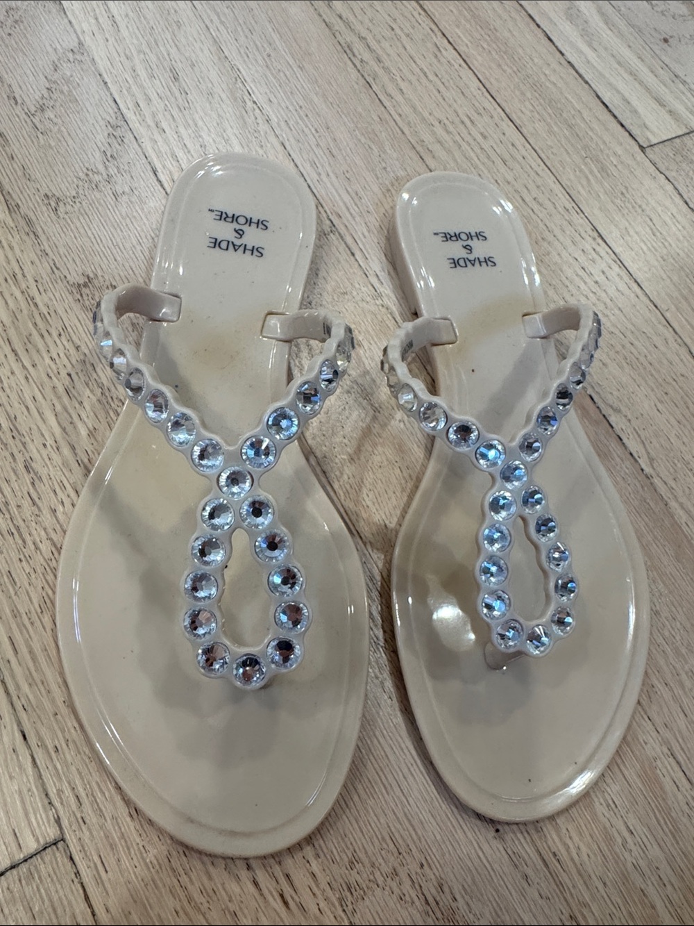 Shade & Shore Nude Jelly Sandals with Crystal Teardrop Straps